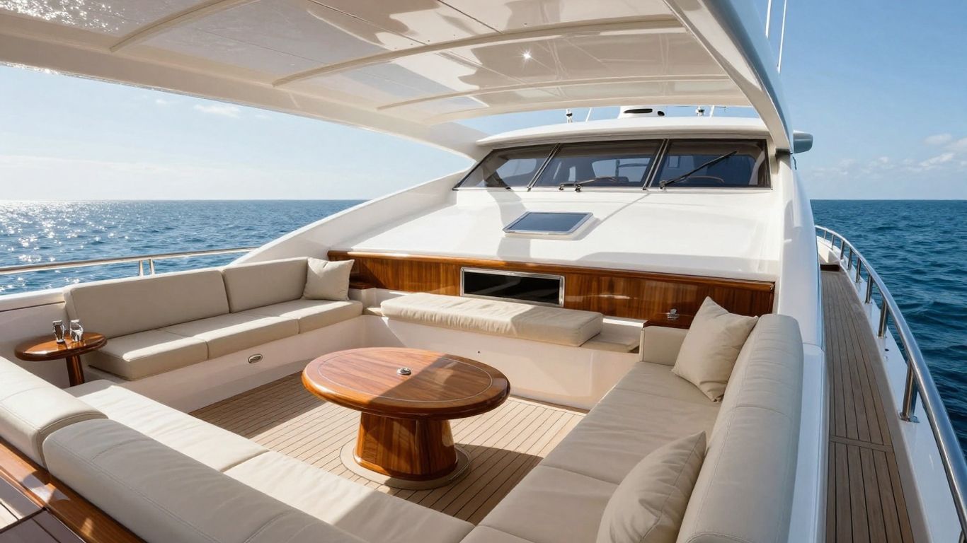Elysian Yacht deck with luxury seating and ocean view.