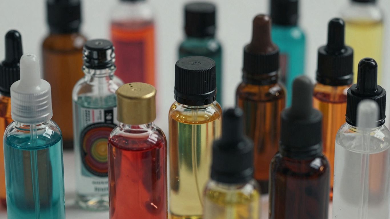 Bunte Vape Liquids in Flaschen, Nahaufnahme