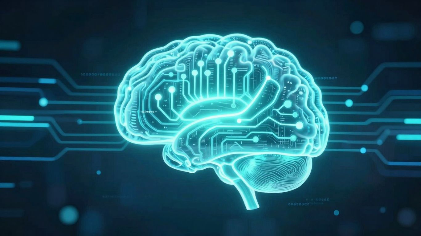 Futuristic AI brain with digital circuits