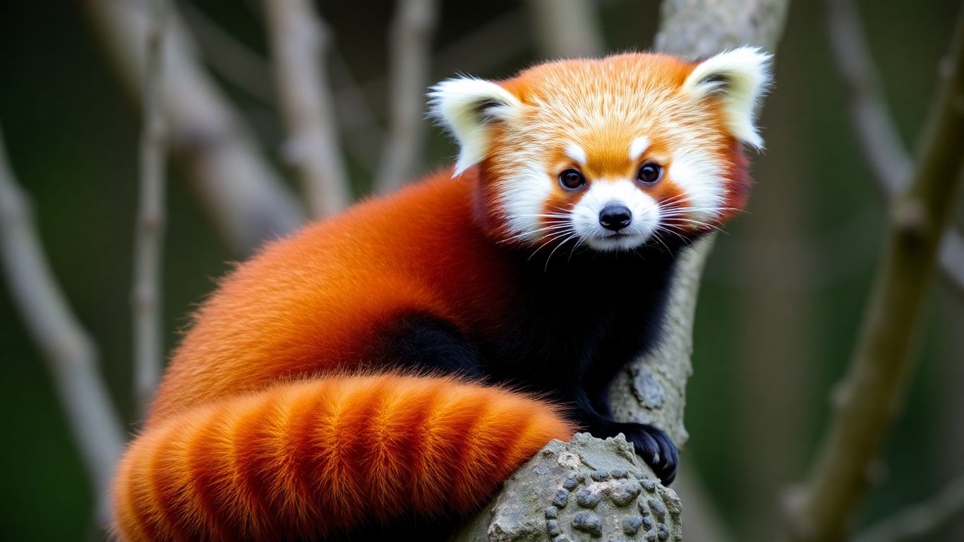 Un panda roux assis sur une branche d'arbre.
