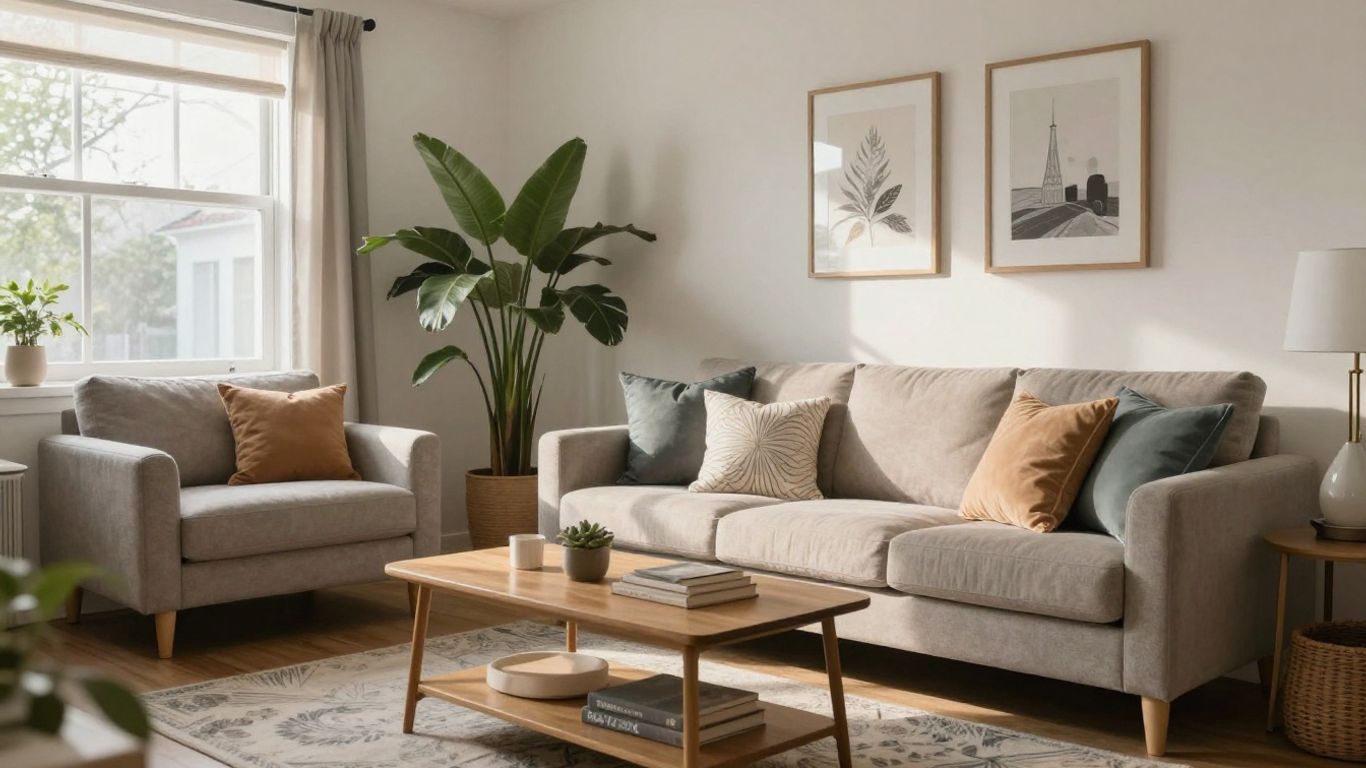 Cozy and stylish living room for an Airbnb.