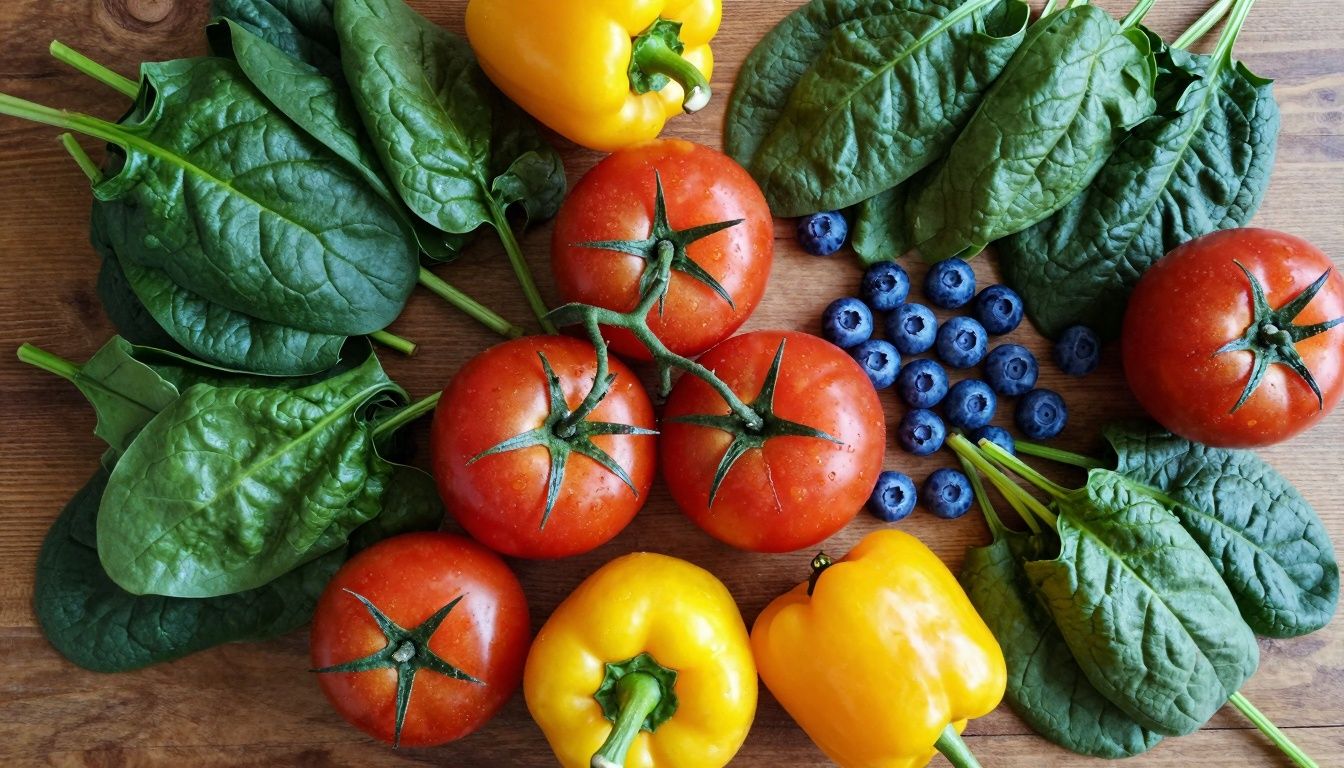 Assortment of fresh, healthy fruits and vegetables.