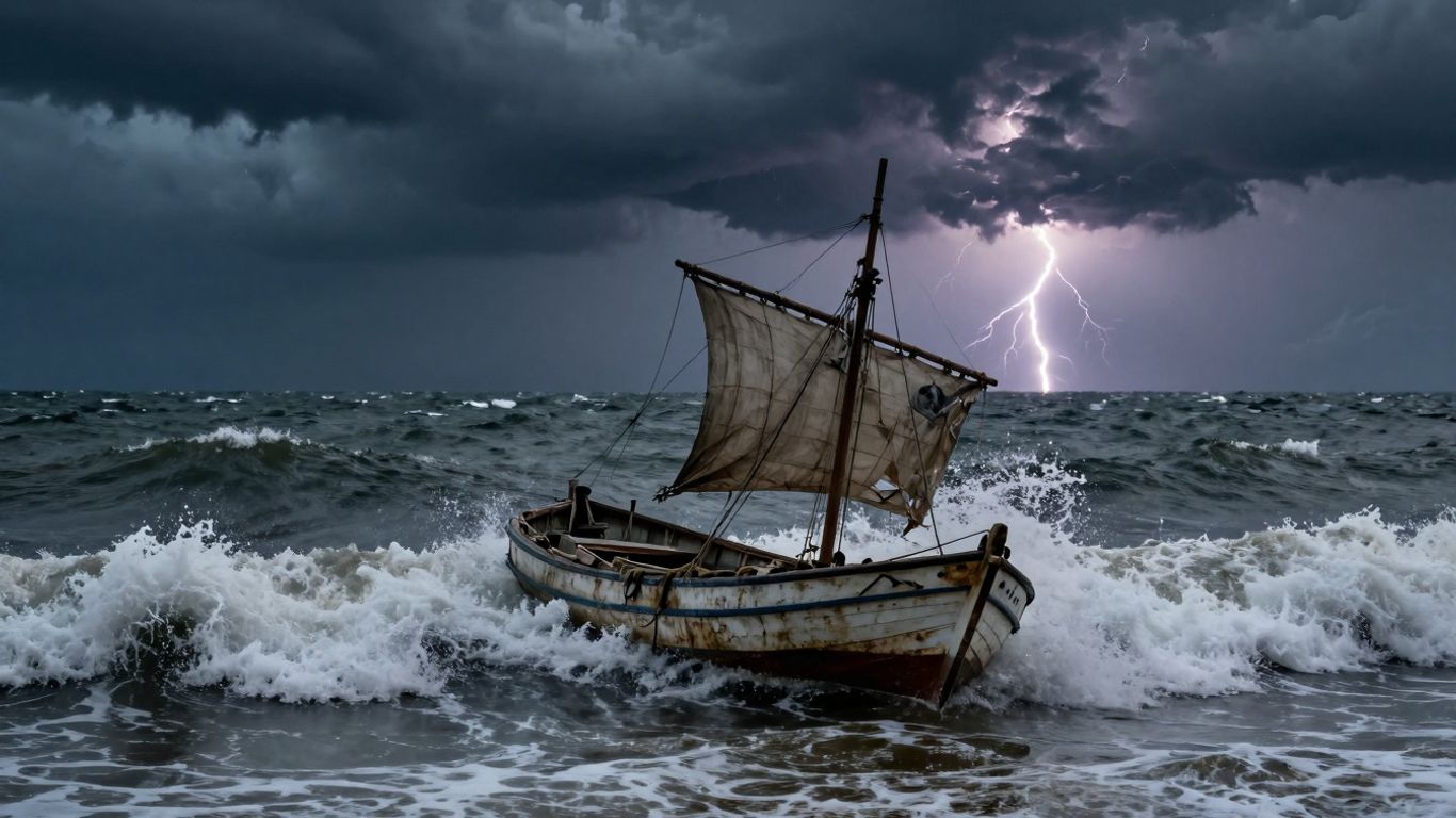 Stormy seas and a struggling boat