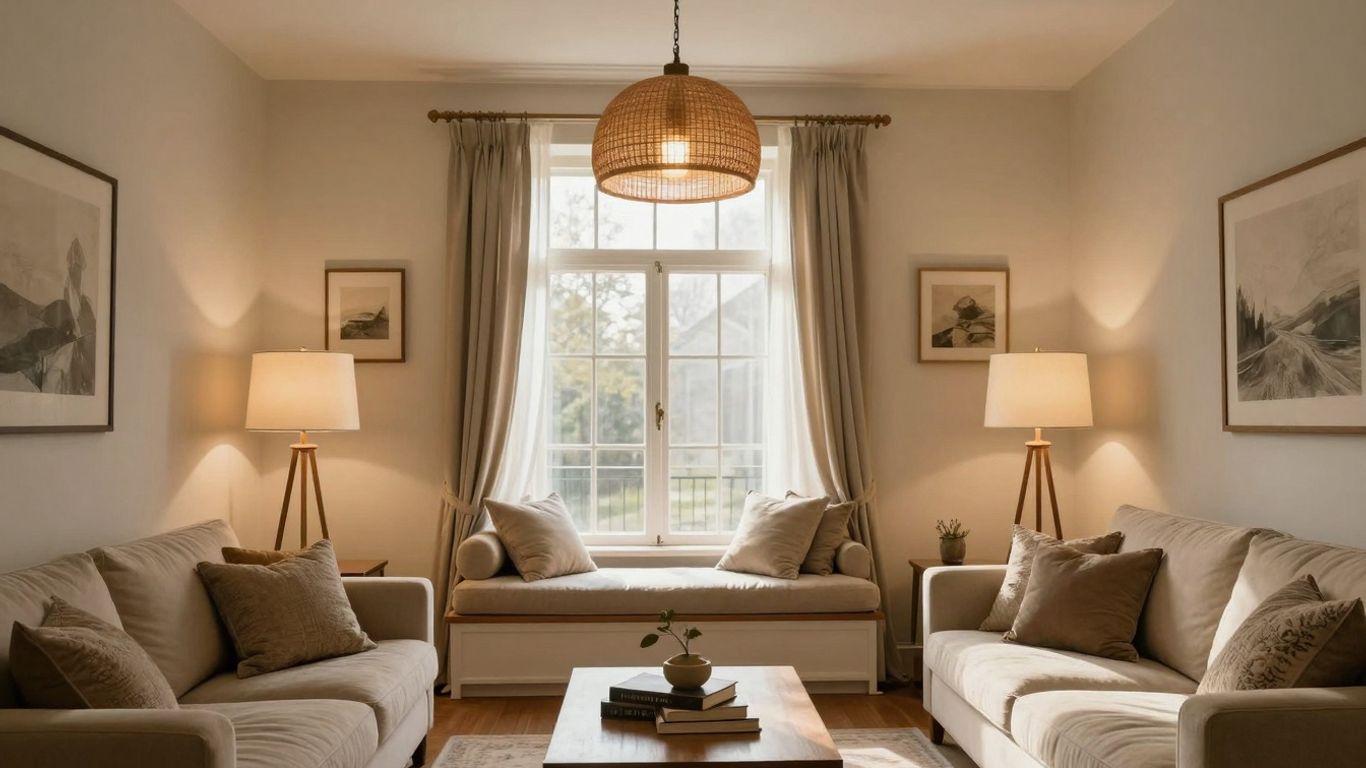 Living room with ambient and accent lighting.