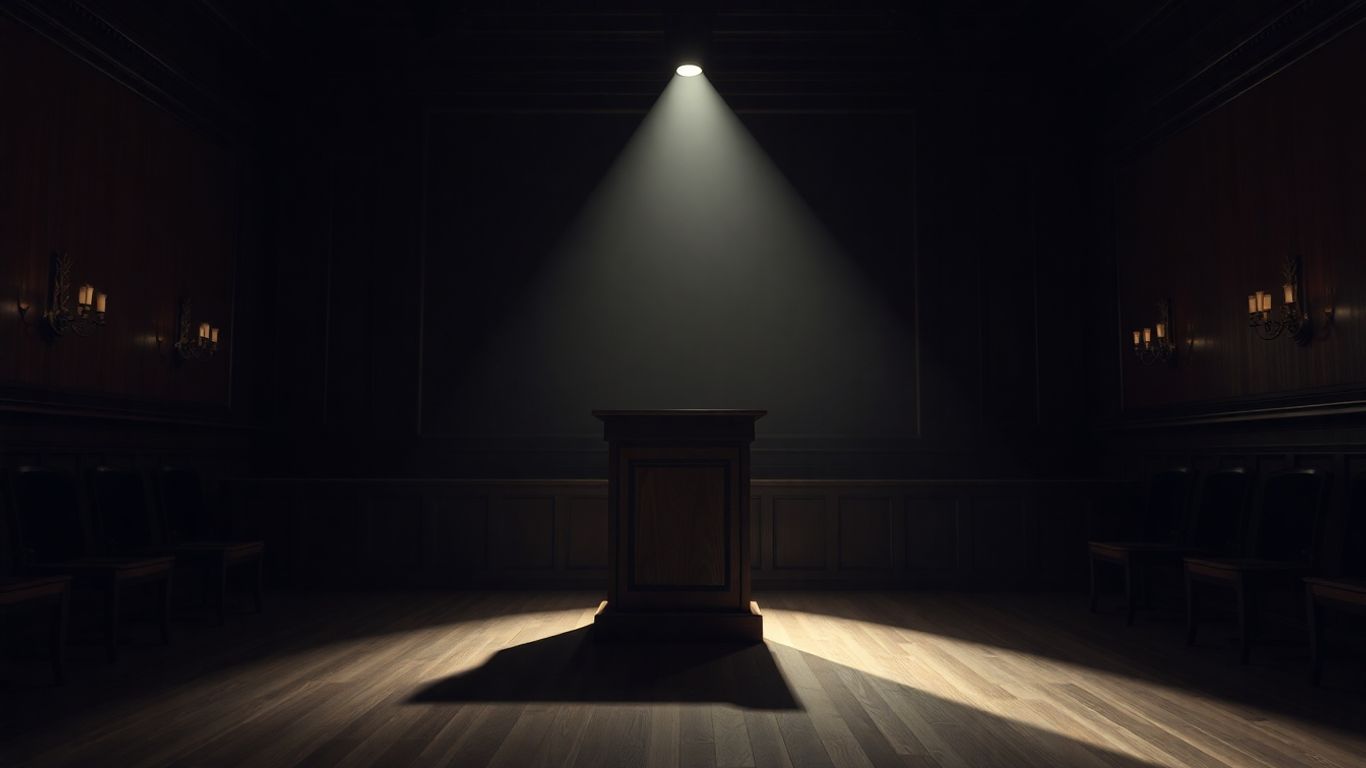 Empty auction podium after Nazi artifact sale cancellation.