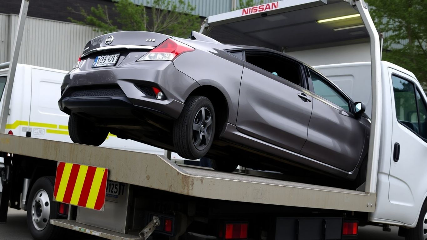 Nissan car pickup by Sydney wreckers for parts.