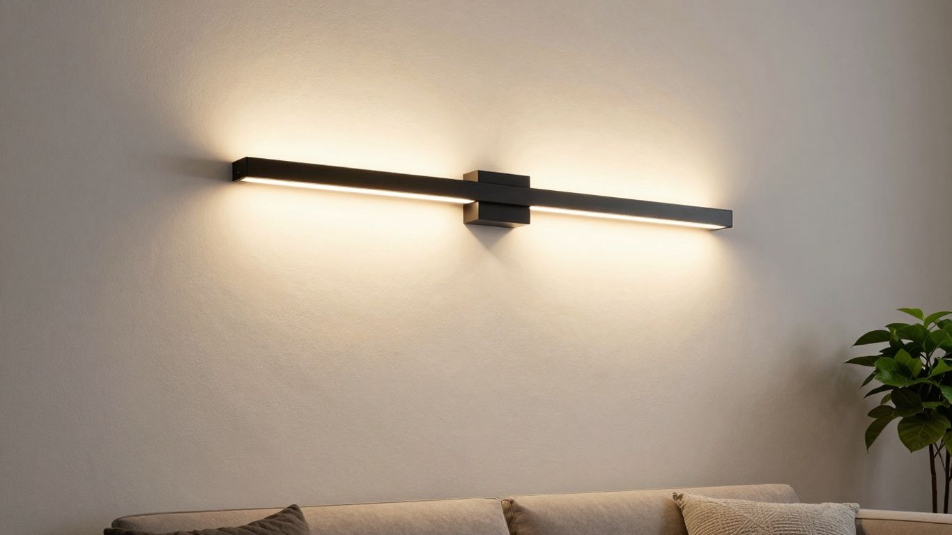 Modern black wall light fixture in a living room.