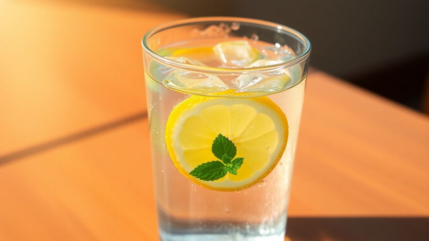 Glass of water with lemon and mint.