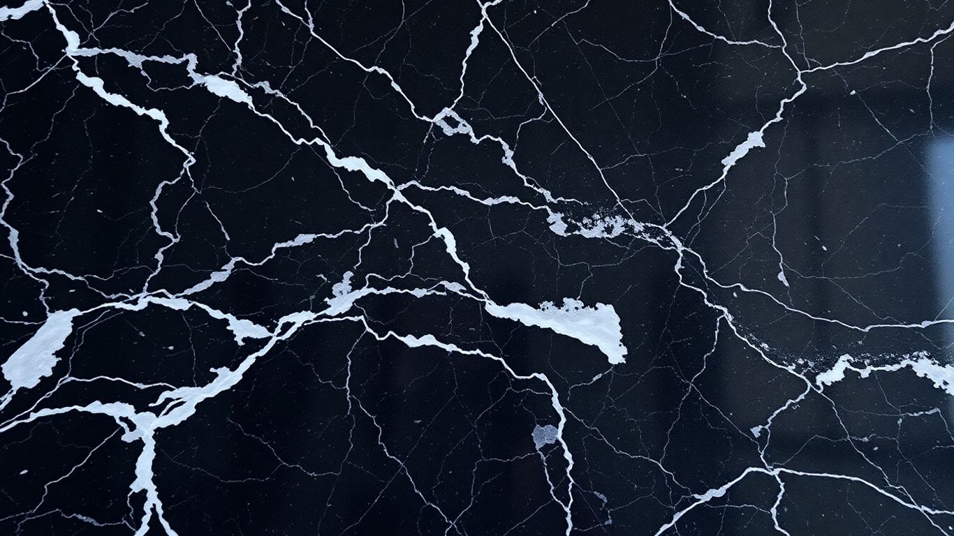 Polished Nero Black Marble with swirling veins.