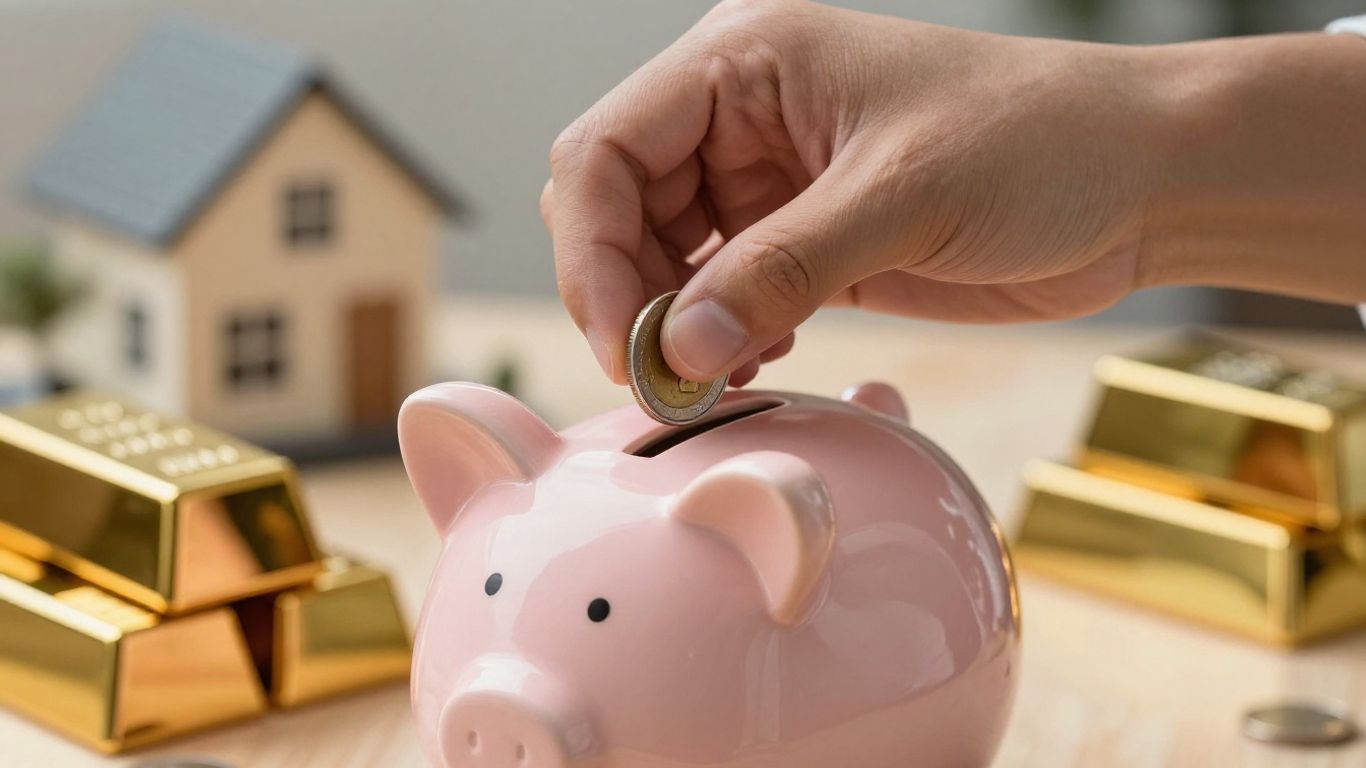 Mâini cu monede și aur protejând o casă.