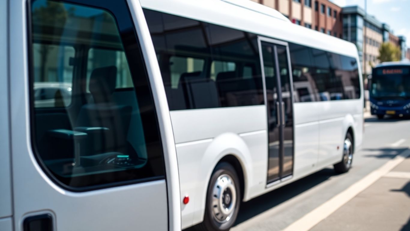 Minibus hire vehicle parked outside.