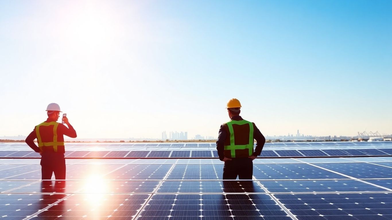 Panneaux solaires en Arabie Saoudite avec des ingénieurs.