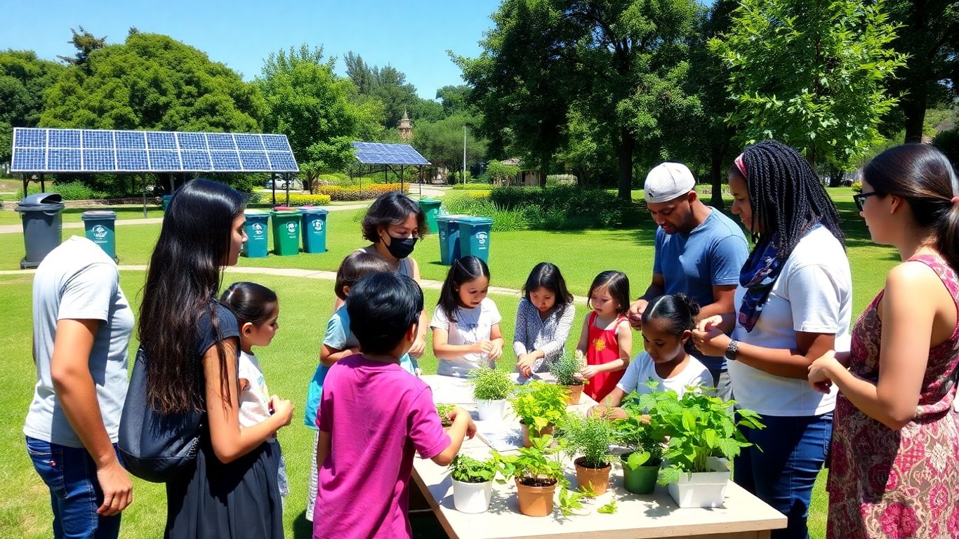 Oameni participând la un atelier ecologic în parc