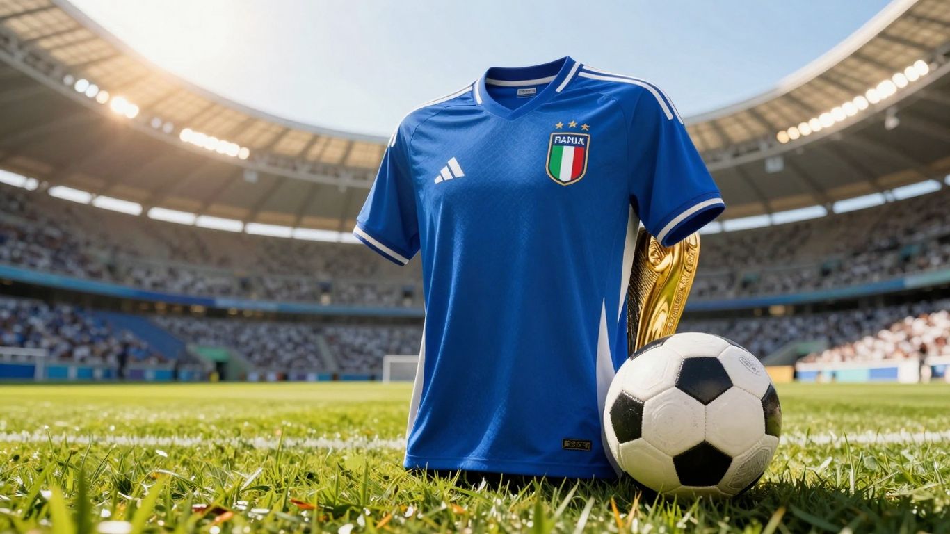 Italian national football team jersey and stadium for World Cup 2026 draw.