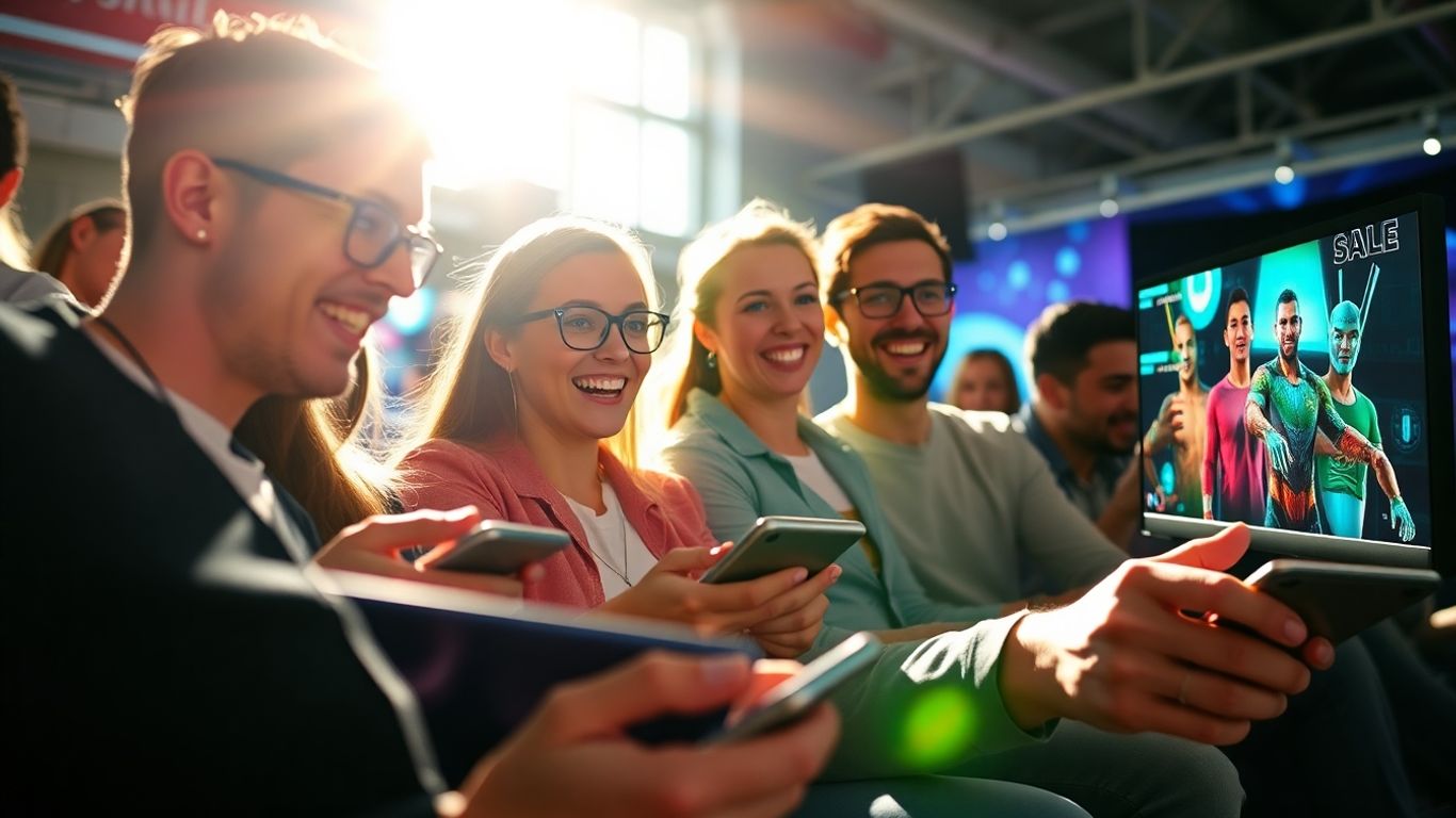 ภาพผู้คนกำลังเล่นเกมออนไลน์อย่างสนุกสนาน