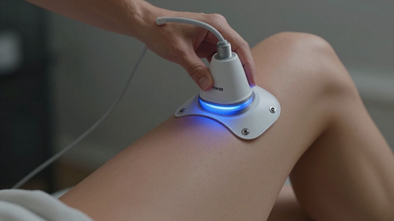 PEMF therapy device on a person's leg.
