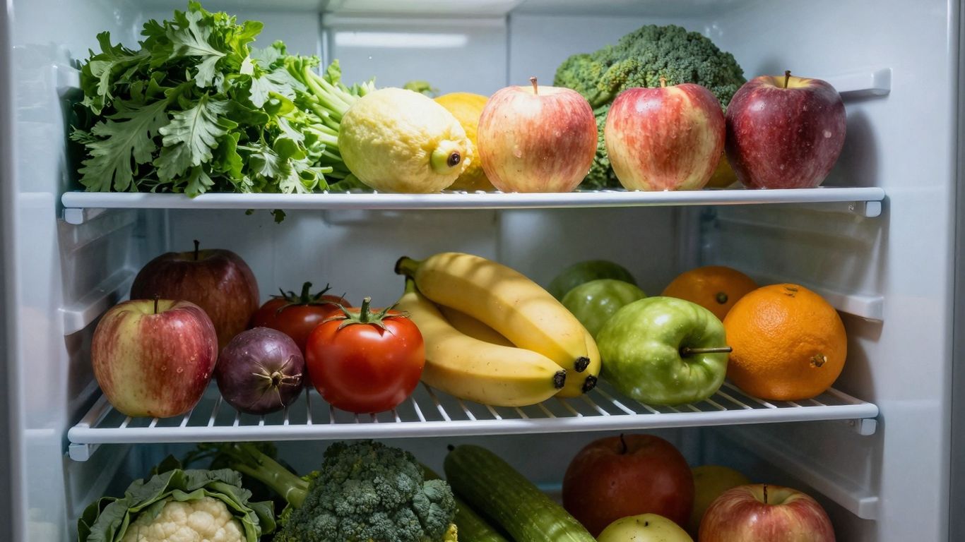 Kühlschrank mit frischem Obst und Gemüse