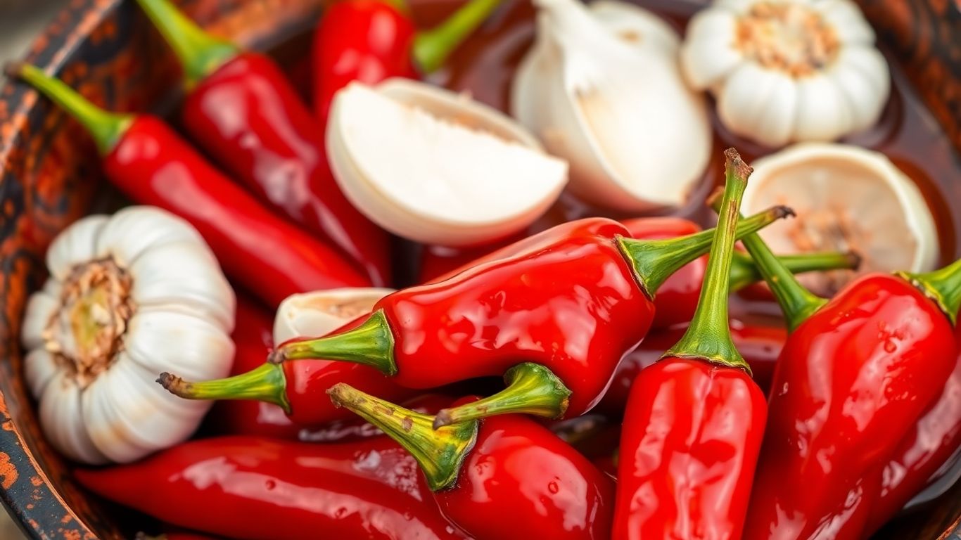 Fresh chilies, garlic, and vinegar for chili sauce.