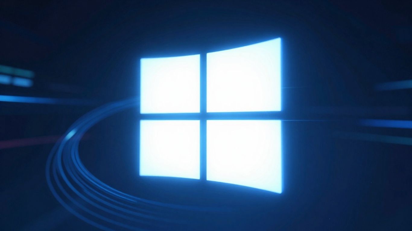Glowing Windows 11 logo with digital patterns.
