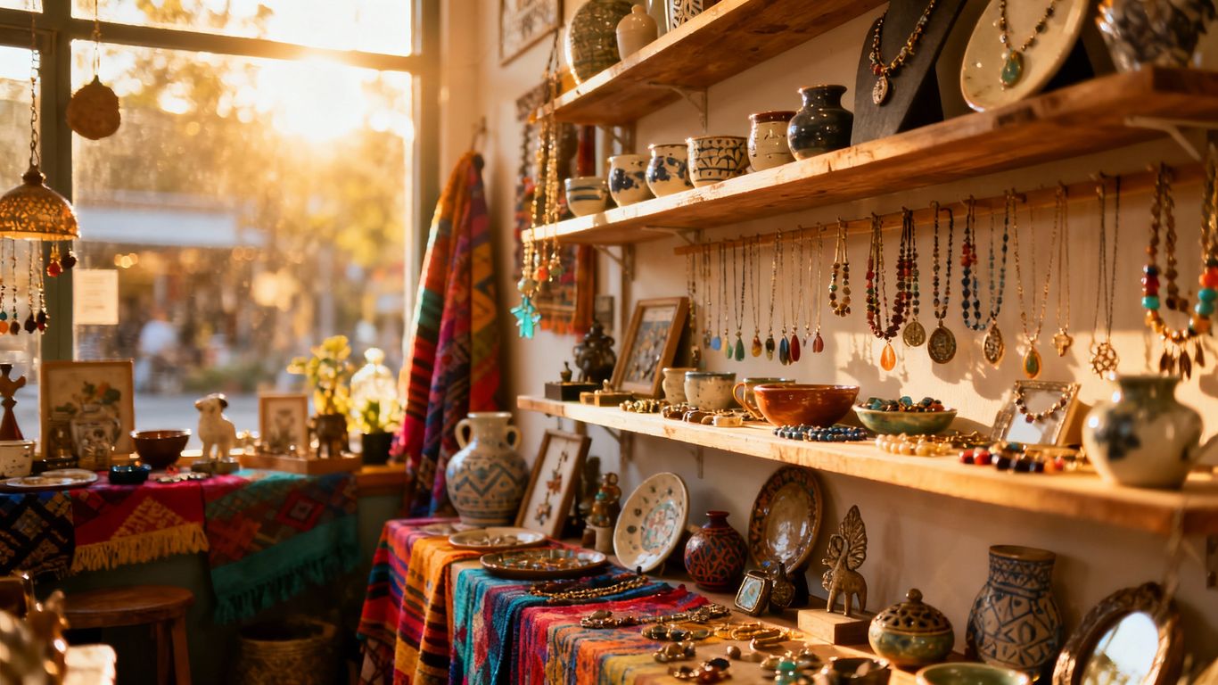 Unique gifts and decor inside a charming shop.