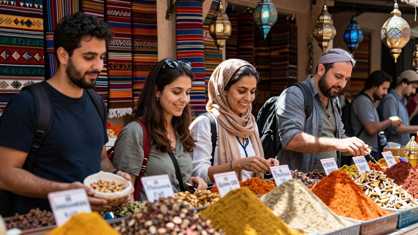 Ludzie podróżujący po targu z pasją.
