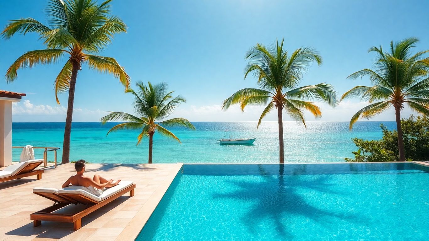 Vila de lux cu piscină infinită și vedere la ocean.