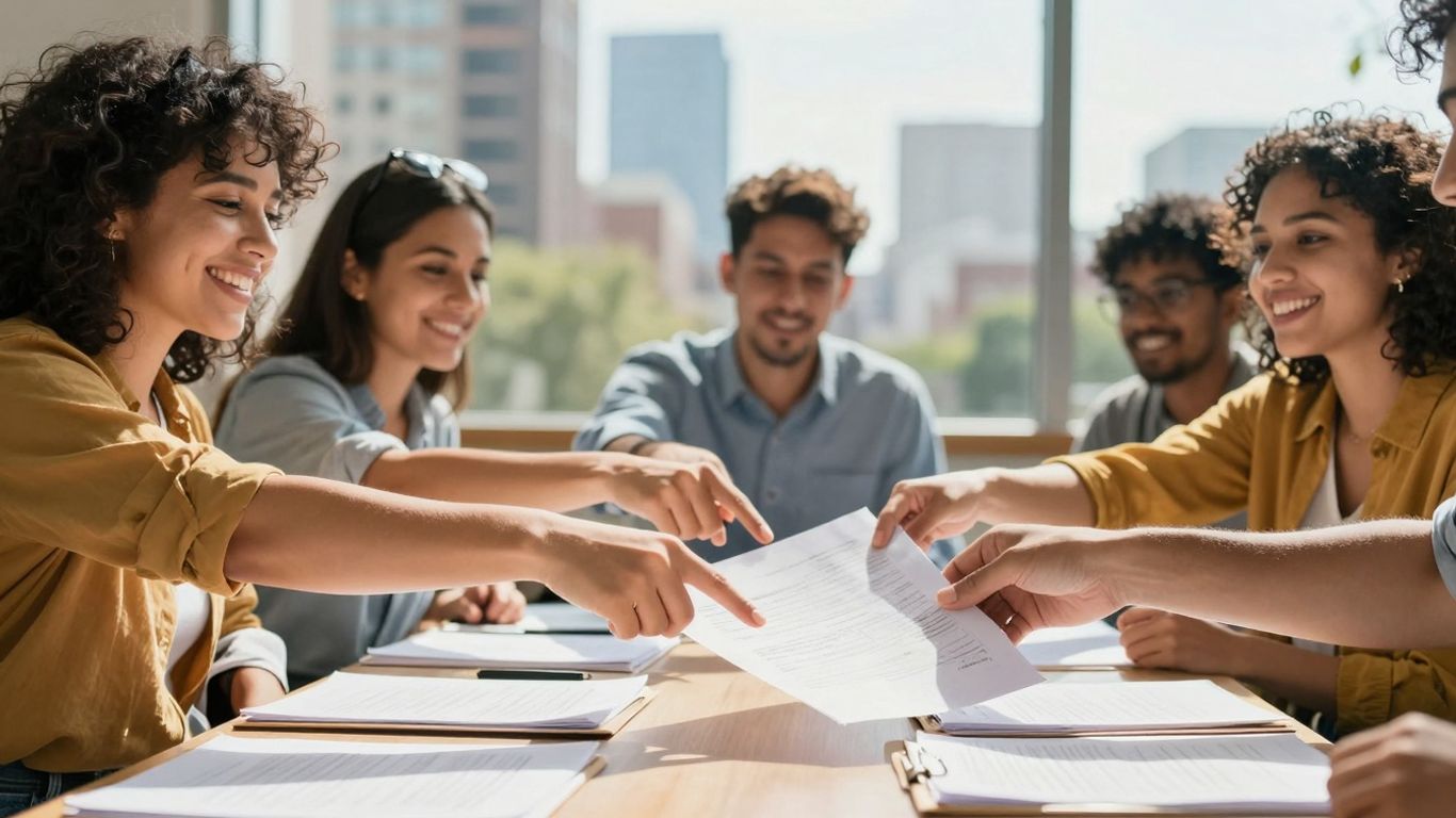 People working together on grant applications in Victoria.