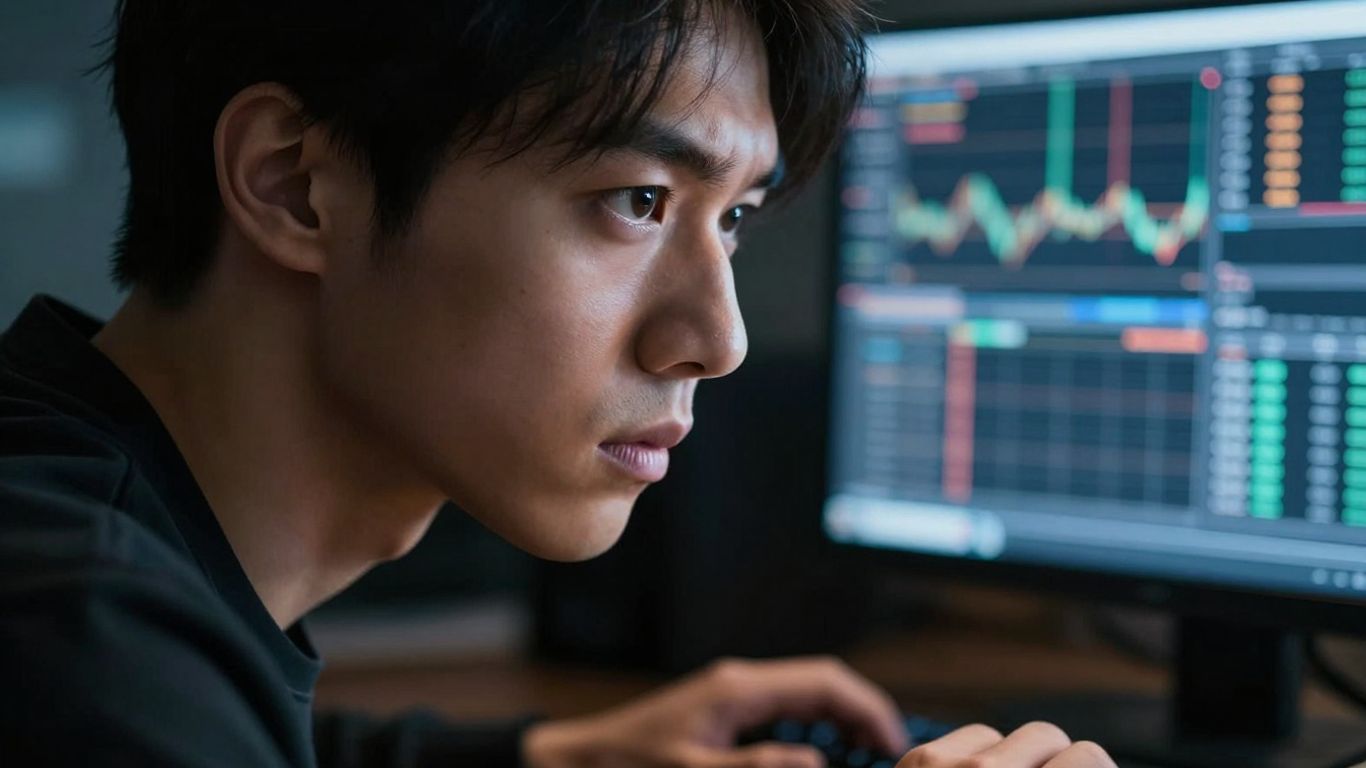 Trader concentré devant un écran d'ordinateur.