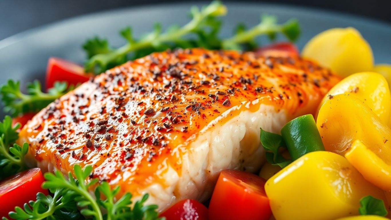 Spicy Cajun salmon with garlicky vegetables, a high-protein meal.