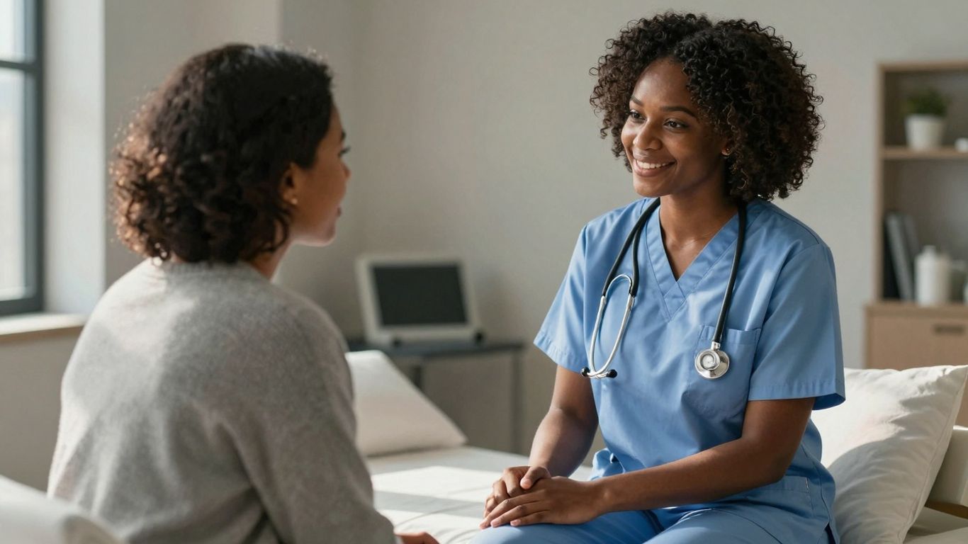 Nurse providing care in a modern Australian healthcare setting.