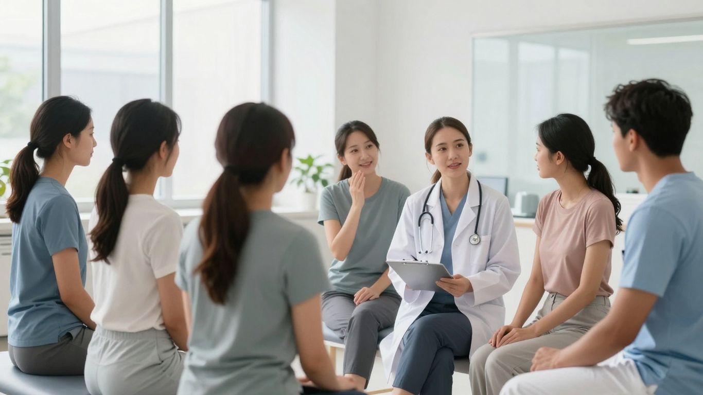 Obesity doctors consulting with patients in a clinic.