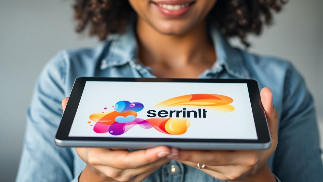 Person holding tablet with abstract brand identity