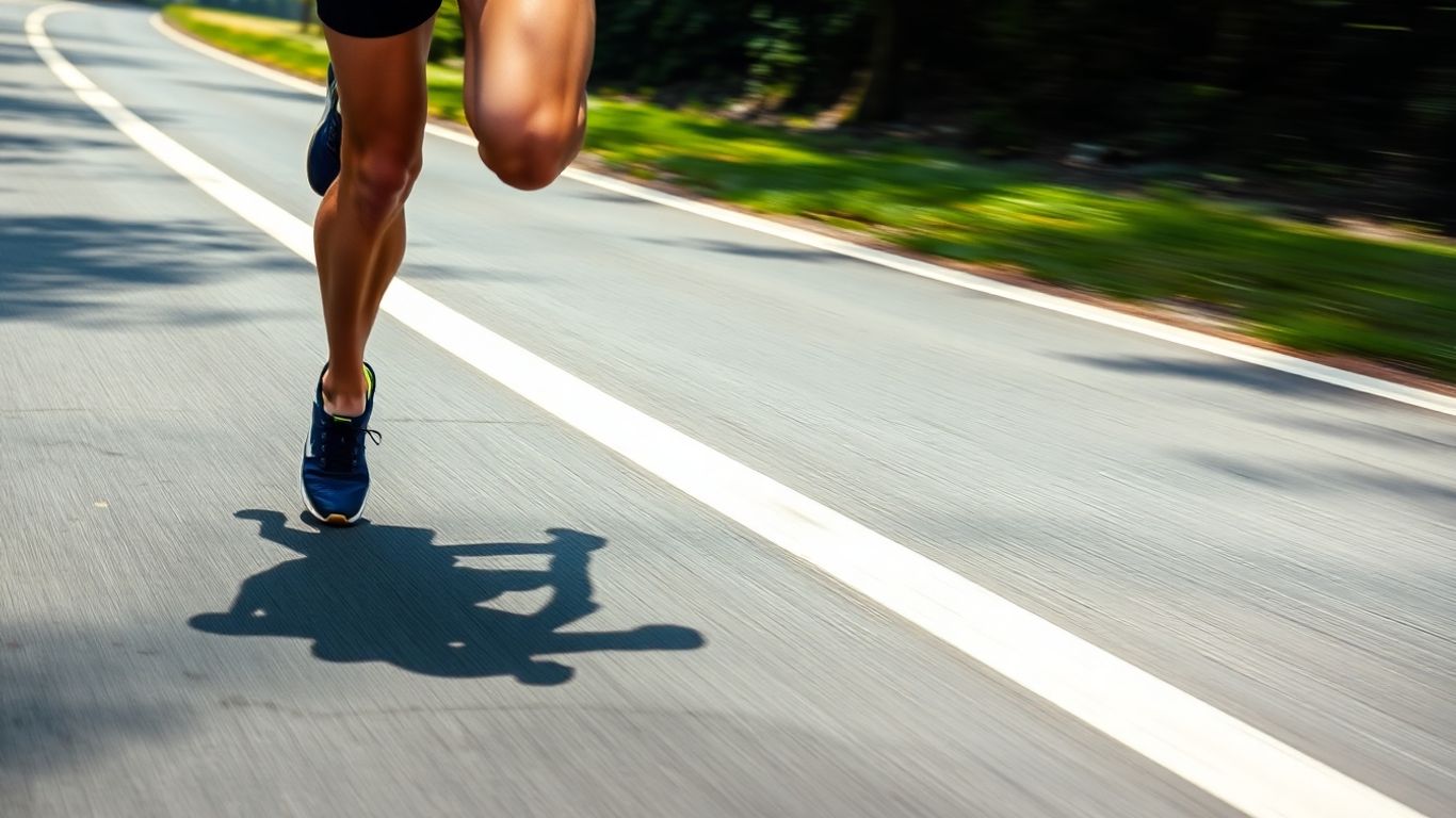 Runner's legs in motion during a marathon.