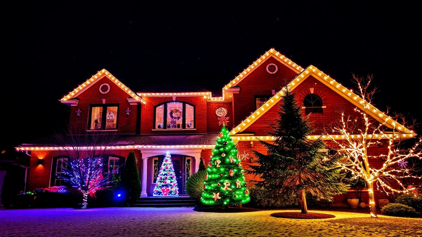 Festive house with professional Christmas lights in Oakville.