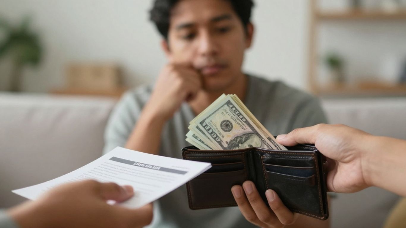 Personal loan concept with cash and documents.