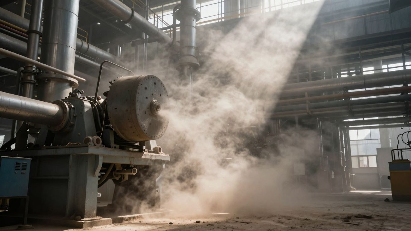 Industrial facility with heavy dust in the air.