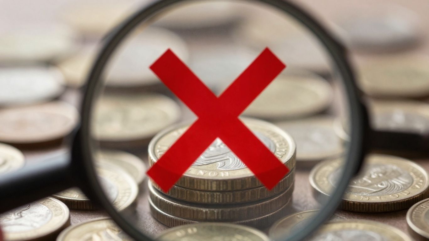 Coins with a penalty mark and magnifying glass.