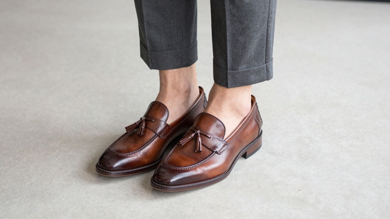 Tassel loafers paired with cropped pants.