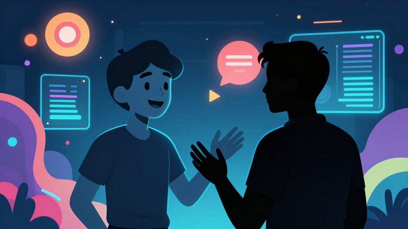 AI and human interacting in a digital chat interface.