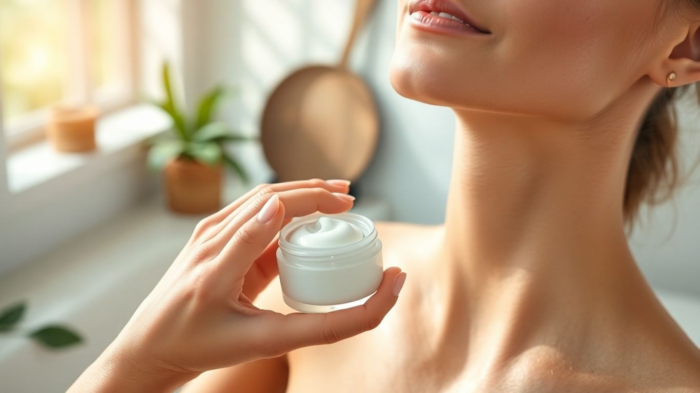 Woman applying natural anti-aging cream in bathroom
