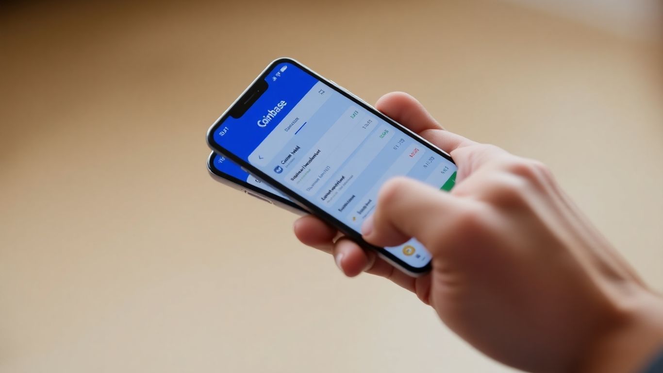 Hands holding smartphone with Coinbase Wallet app open.