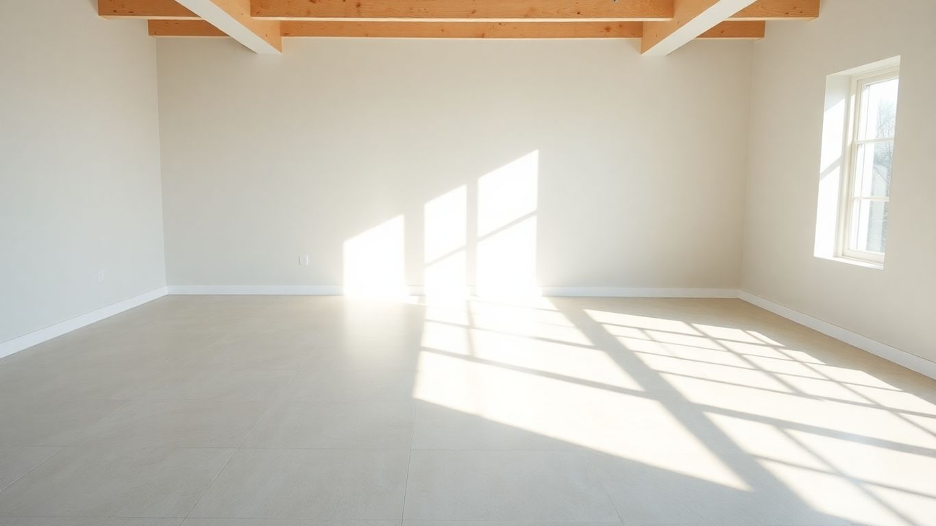 Newly constructed room sparkling clean after post-construction cleaning.