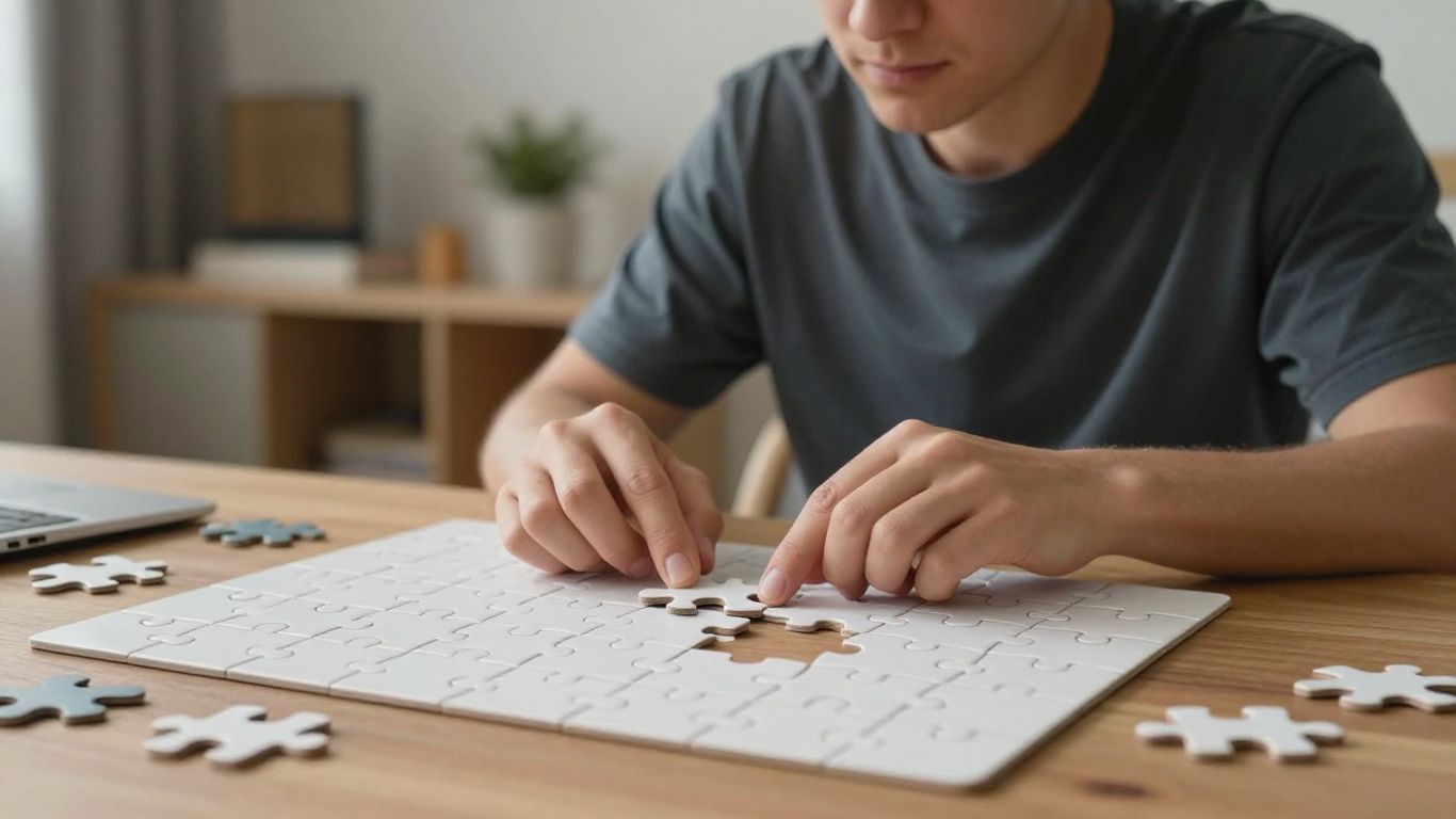 Person looking at incomplete puzzle, symbolizing insurance gaps.