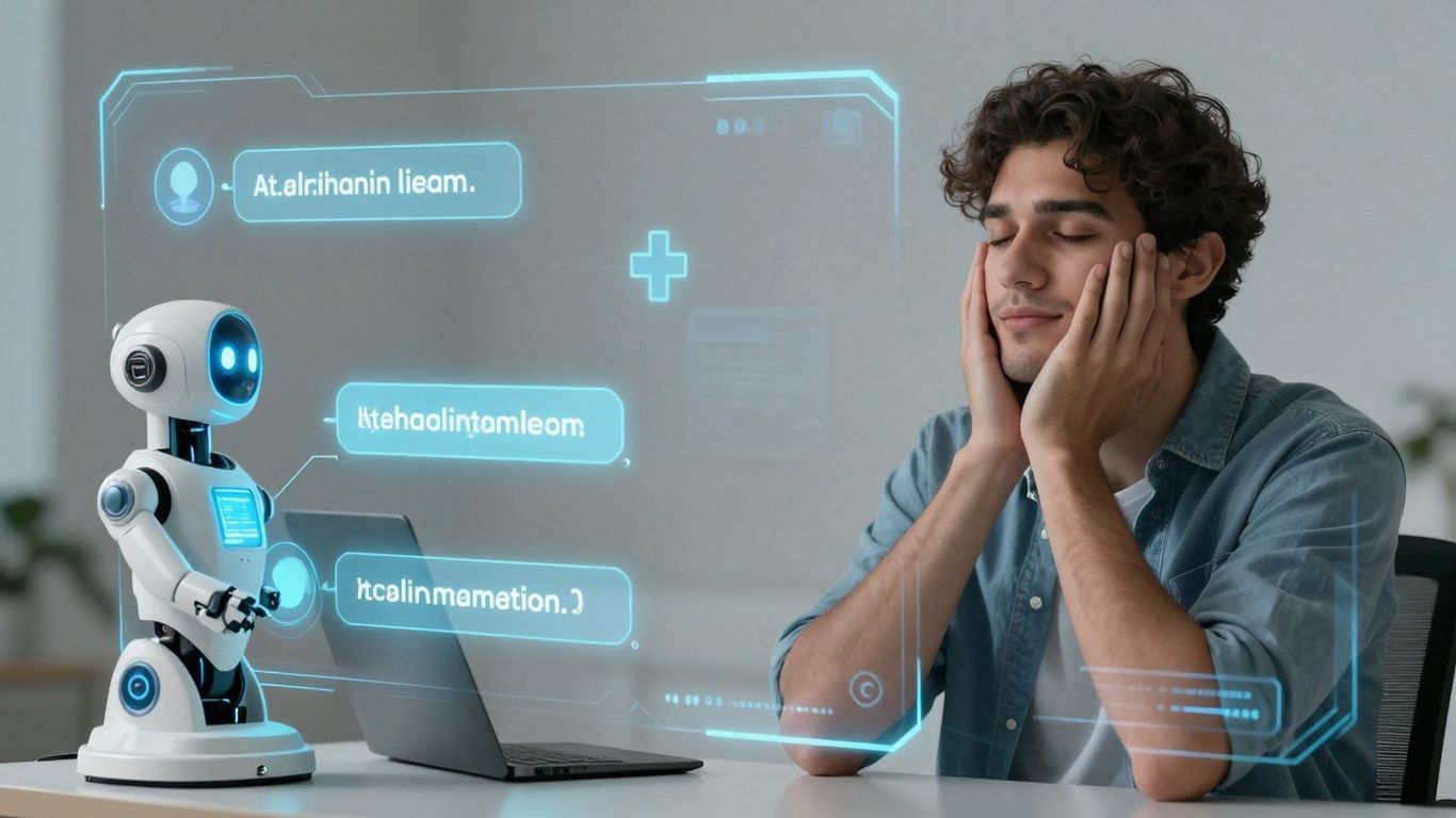 AI chatbot interface with a relieved person and medical symbol.