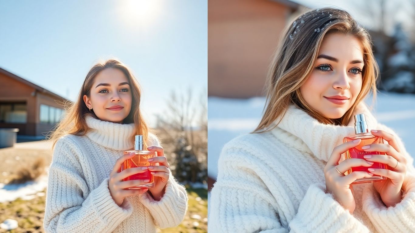 Perfume bottles in hot and cold weather settings.