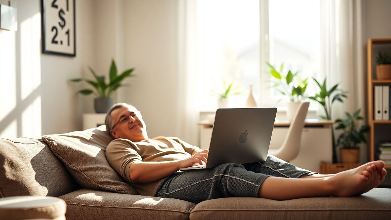 Person earning money from home via peer-to-peer lending.