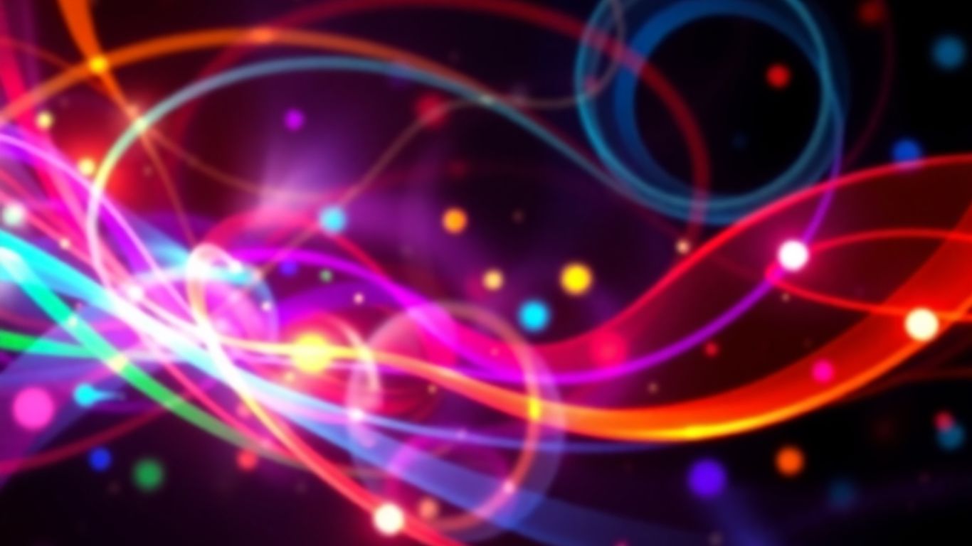 Colorful infographic with swirling light and geometric shapes.