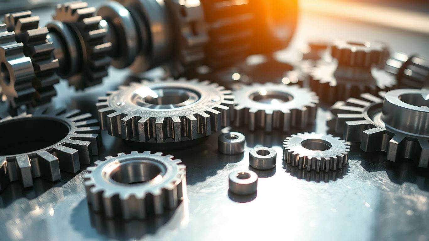 Manual transmission parts arranged for inspection.