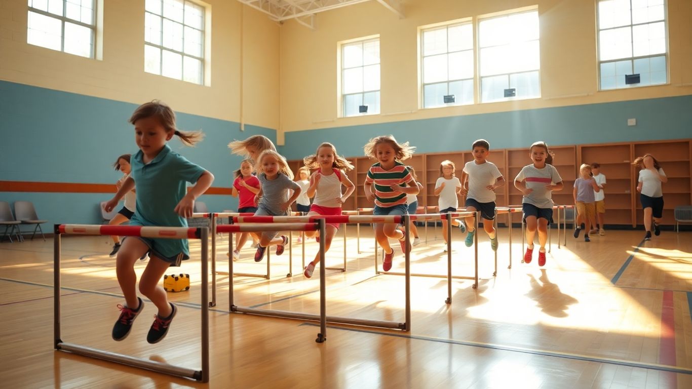 Kinder beim Sportunterricht in der Turnhalle