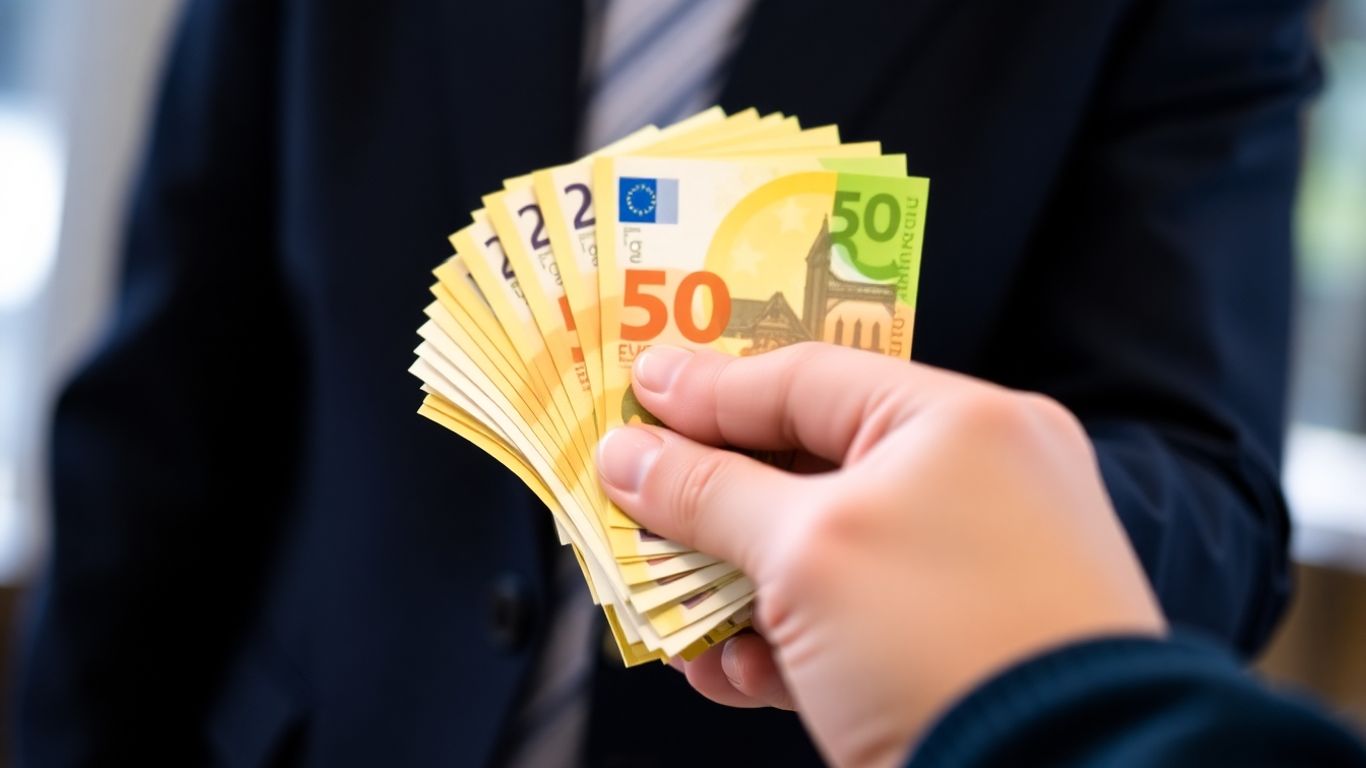 Main d'une personne tenant des billets en euros.